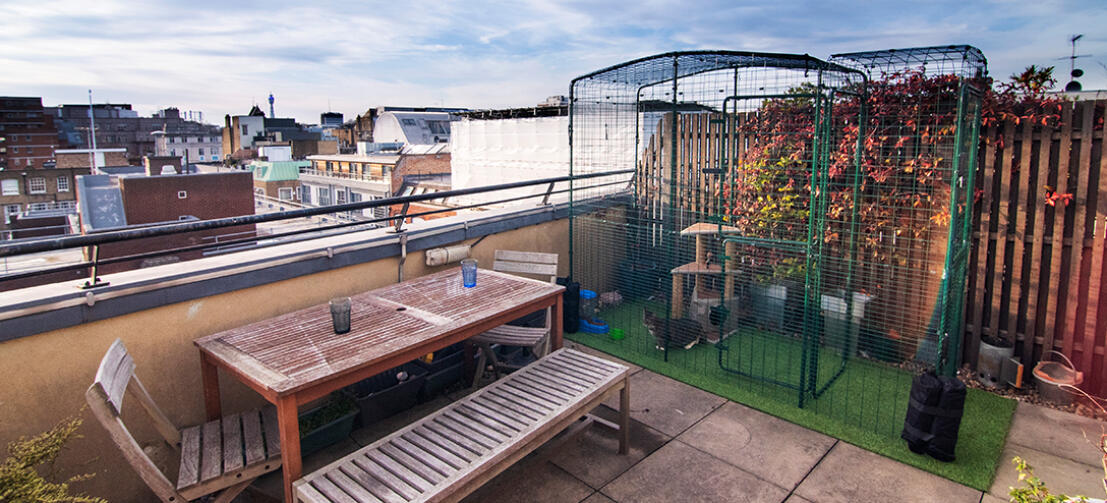 Ideal para ciudades y zonas urbanas, el recinto para terraza exterior puede ampliarse en anchura ¡además se puede añadir un porche para hacerlo más seguro!