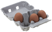 Una huevera de seis huevos con tres huevos dentro
