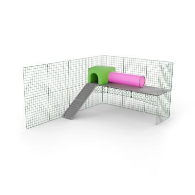 Plataformas para conejos Zippi - 3 paneles - Caseta Zippi verde - Túnel de juego