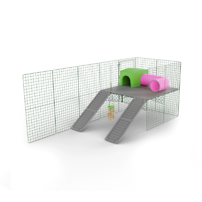 Platformas para conejos Zippi - 4 paneles, 2 rampas, caseta Zippi, túnel de juego y comedero Caddi