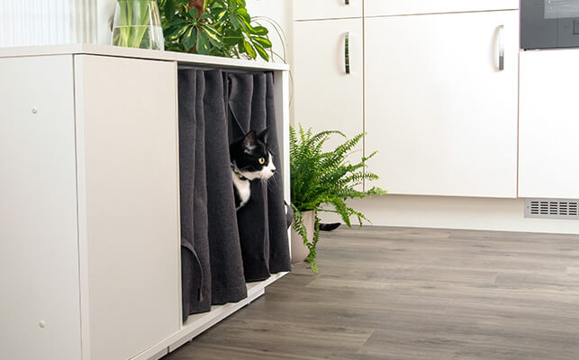 El elegante diseño del mueble Maya look complementará tu casa a la vez que le da a tus gatos la suya