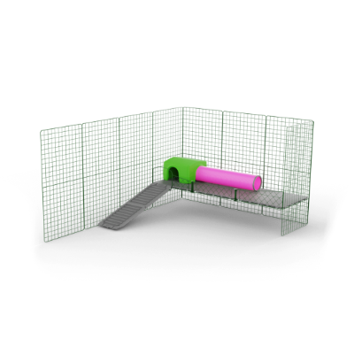 Plataformas para cobayas Zippi - 3 paneles - Caseta Zippi verde - Túnel de juego